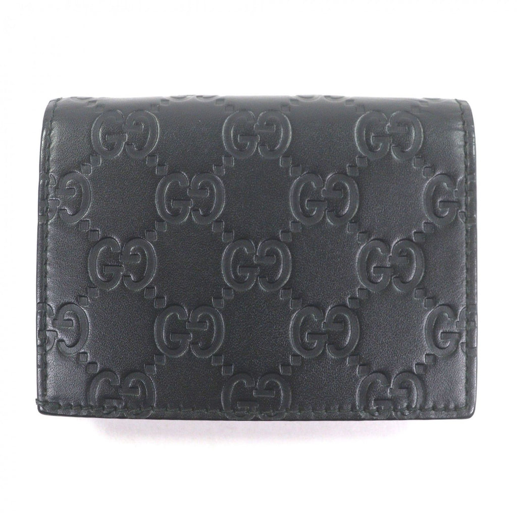 Gucci Guccissima Leather Bifold Wallet Compact Card Case Billfold Black — view 2