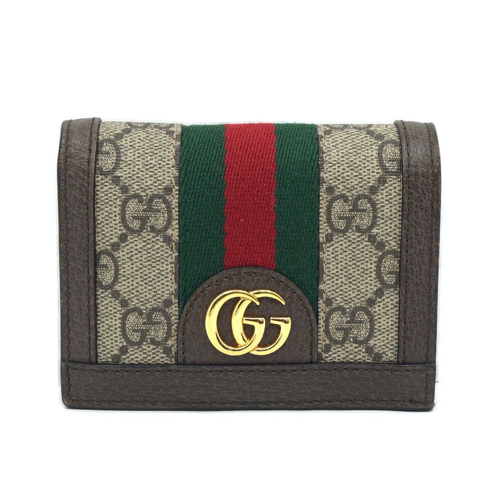 Gucci Compact Wallet Card Case Bifold Brown GG Supreme Canvas Beige Ebony