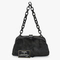 Chanel Plastic Chain Bag CC Logo Goat Fur Leather Black