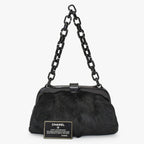 Chanel Plastic Chain Bag CC Logo Goat Fur Leather Black
