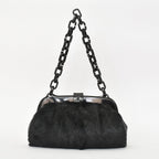 Chanel Plastic Chain Bag CC Logo Goat Fur Leather Black — view 2