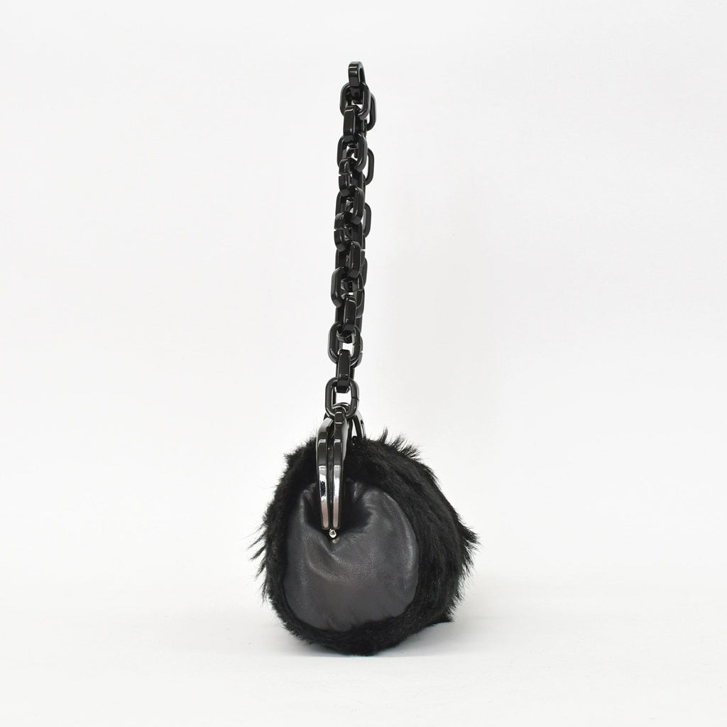 Chanel Plastic Chain Bag CC Logo Goat Fur Leather Black — view 5