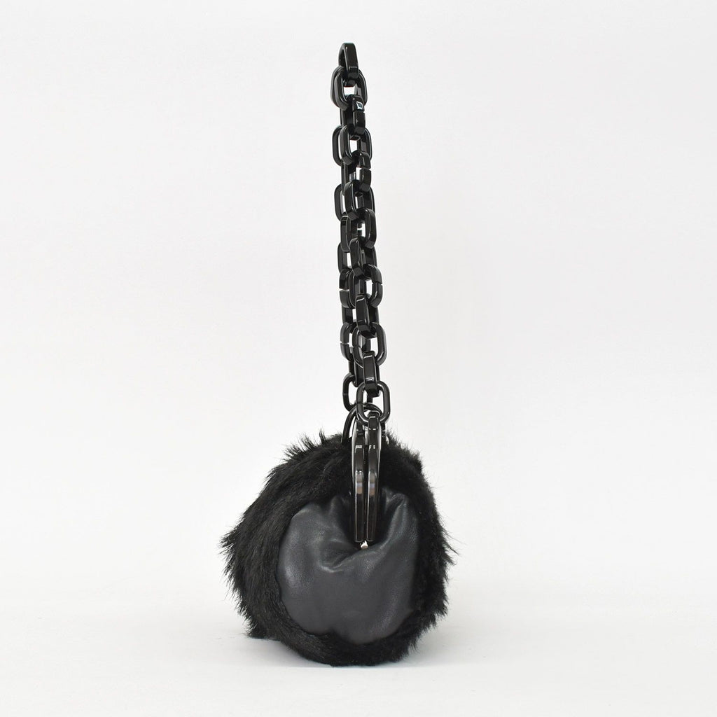 Chanel Plastic Chain Bag CC Logo Goat Fur Leather Black — view 3