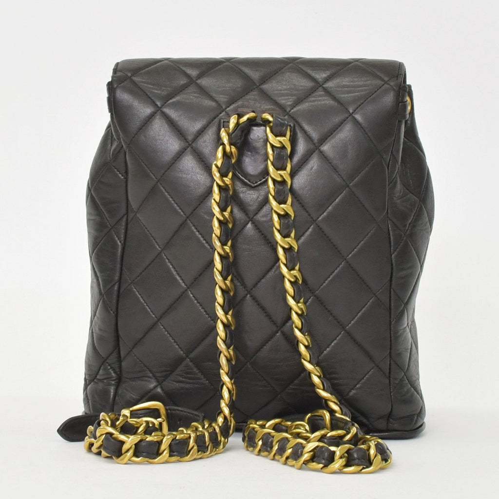 Chanel Quilted Backpack Lambskin CC Logo Black Vintage Gold — view 4