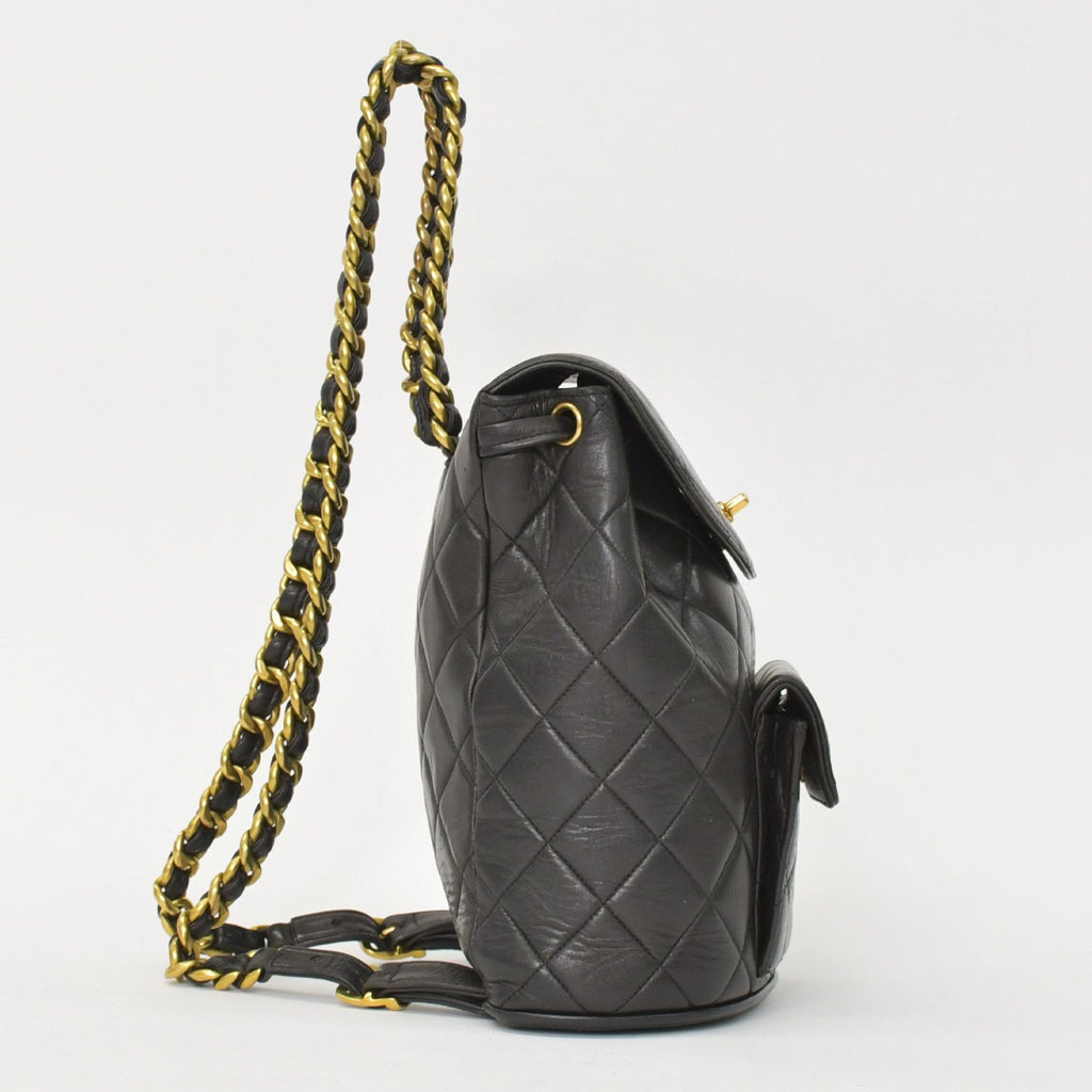 Chanel Quilted Backpack Lambskin CC Logo Black Vintage Gold — view 2