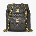 Chanel Quilted Backpack Lambskin CC Logo Black Vintage Gold