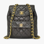 Chanel Quilted Backpack Lambskin CC Logo Black Vintage Gold