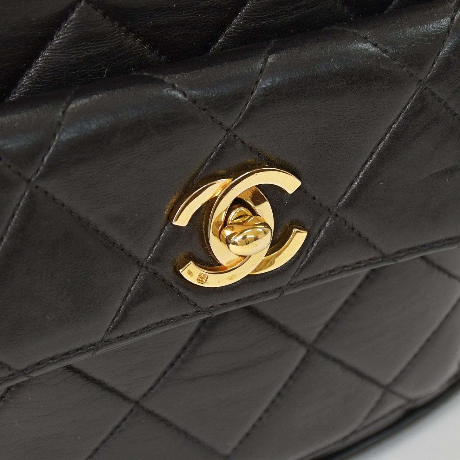 Chanel Quilted Backpack Lambskin CC Logo Black Vintage Gold — view 6