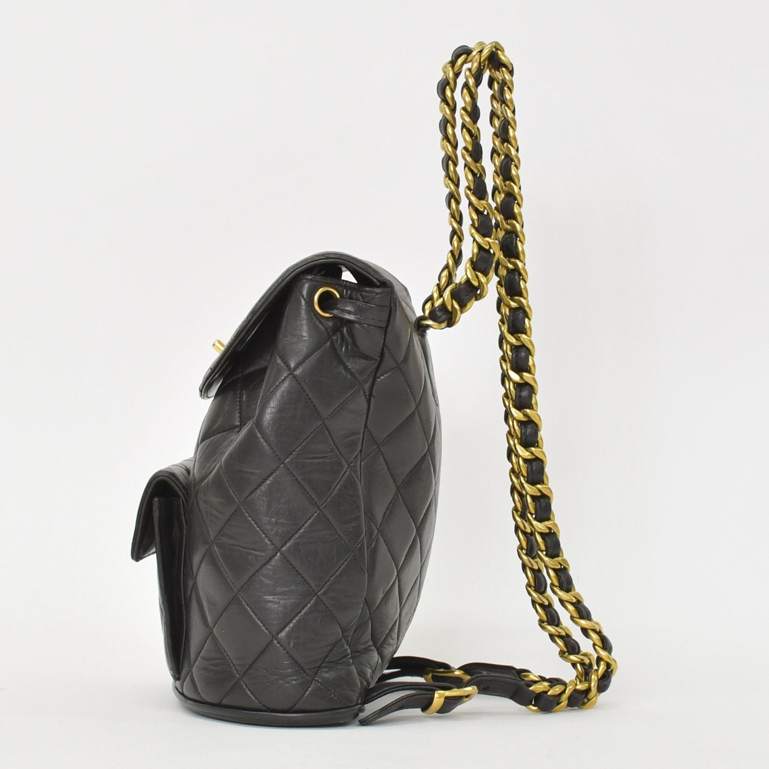 Chanel Quilted Backpack Lambskin CC Logo Black Vintage Gold — view 3