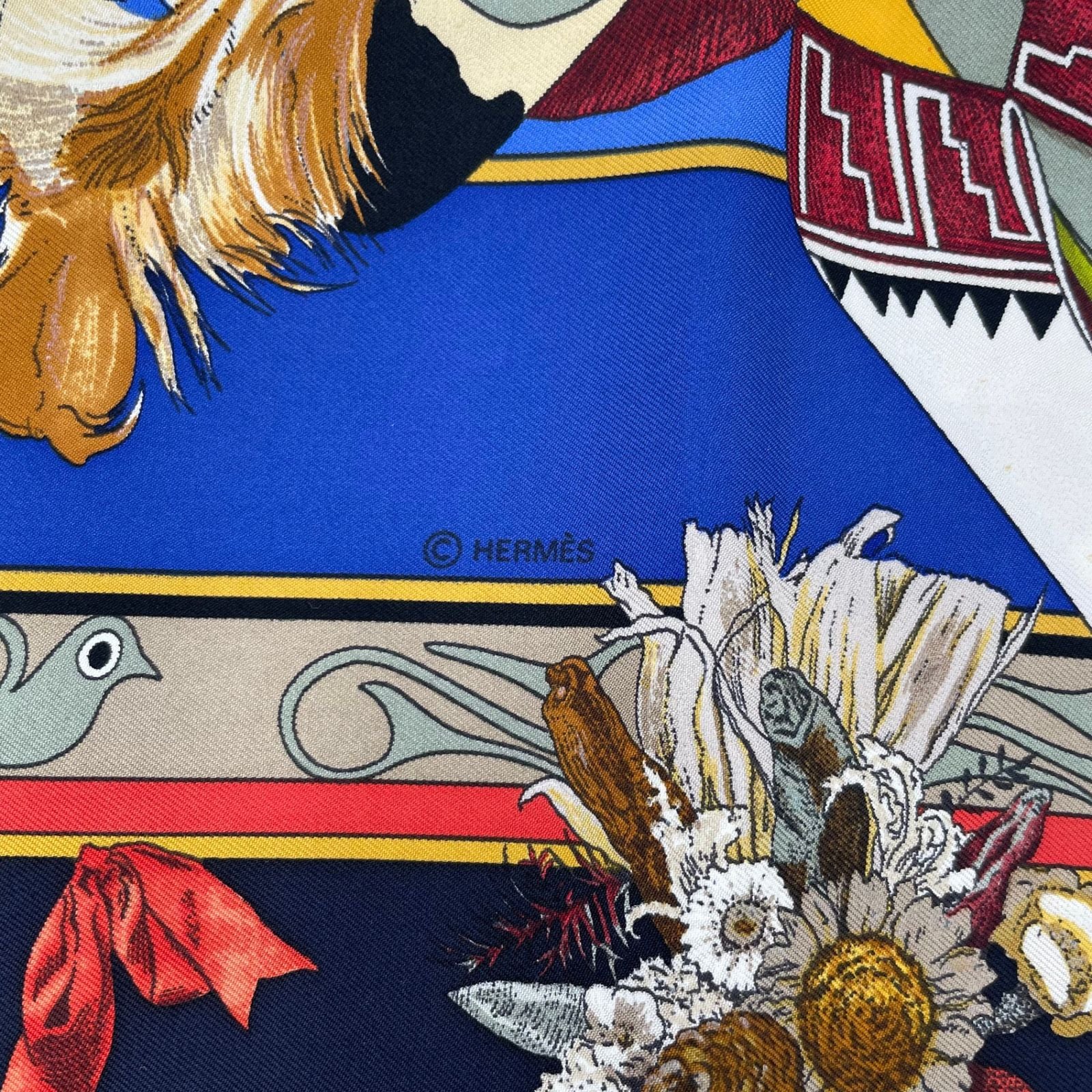 Hermes Scarf Carre 90 Silk Kachinas Blue — view 8