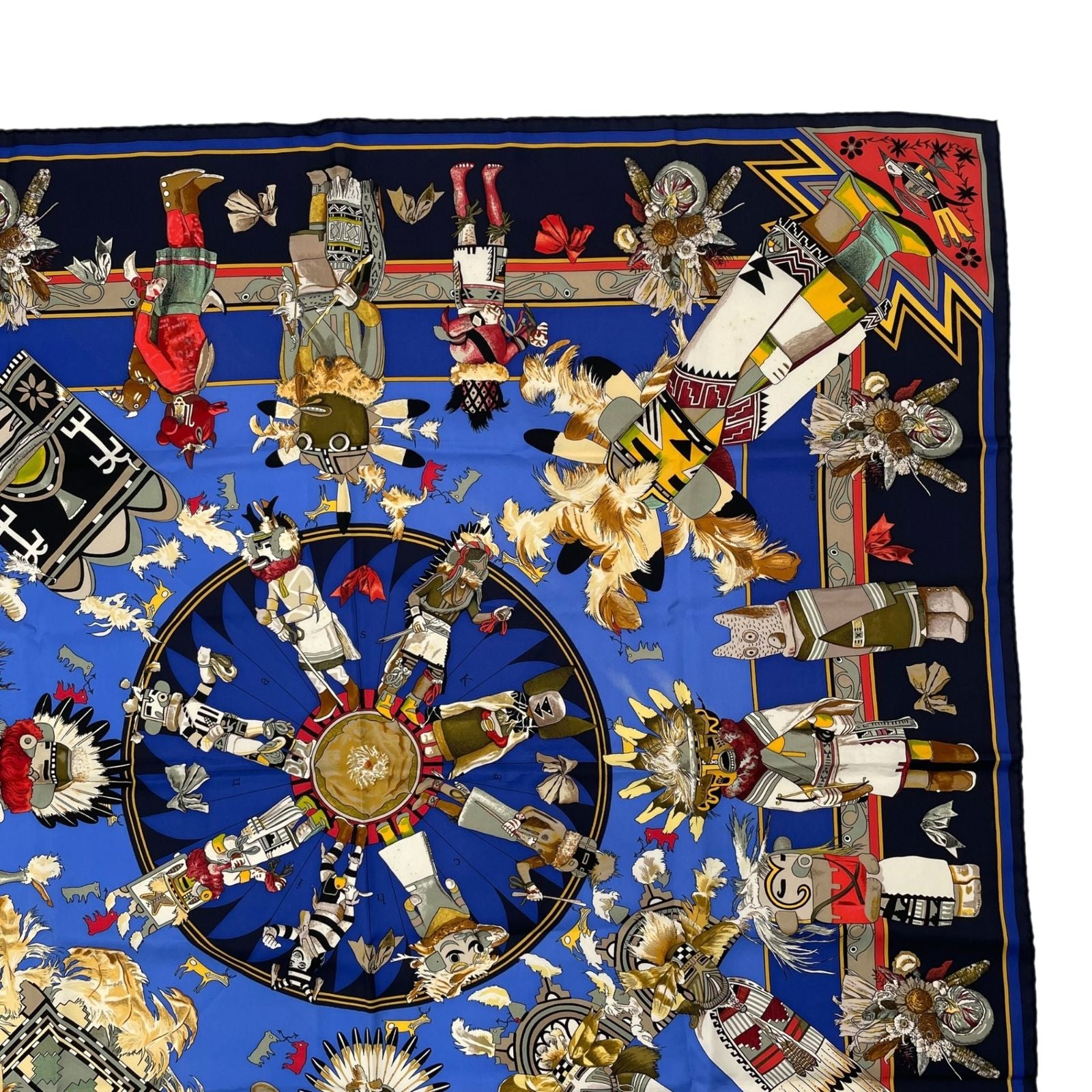 Hermes Scarf Carre 90 Silk Kachinas Blue — view 3
