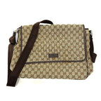 Gucci Shoulder Bag Logo Leather Plate GG Canvas Beige