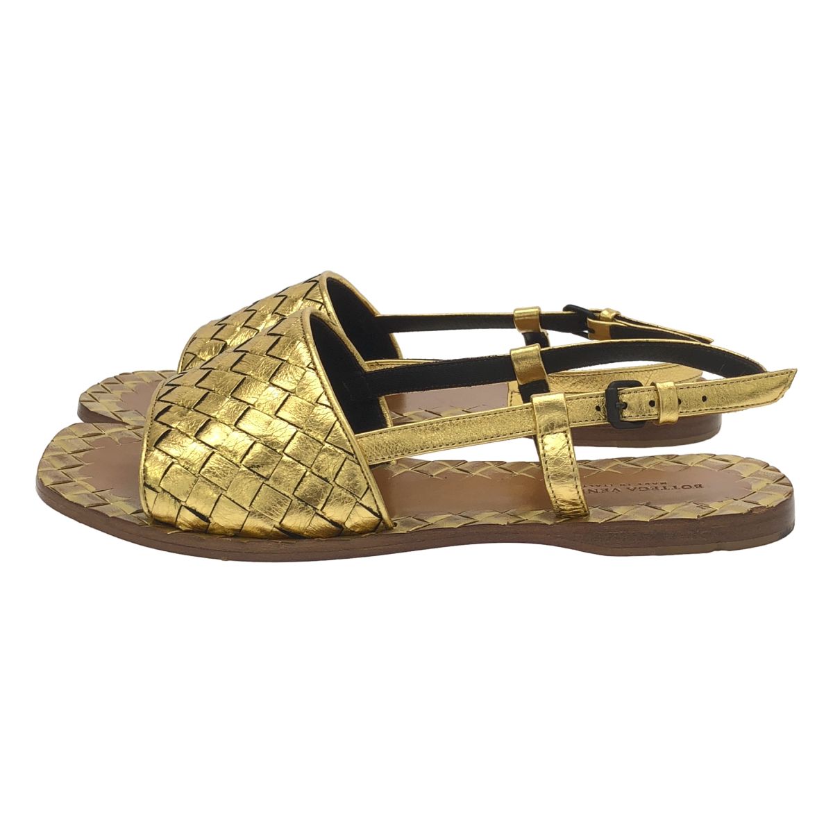 Bottega Veneta Intrecha Tostrap Sandals Gold — view 2