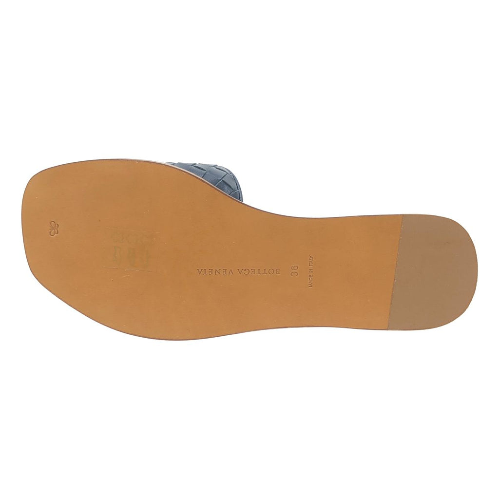 Bottega Veneta Intrecha Leather Sandals Blue Brown — view 4