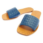 Bottega Veneta Intrecha Leather Sandals Blue Brown