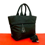 Prada Triangle Logo Nylon Leather Reversible 2-Way Shoulder Bag Black
