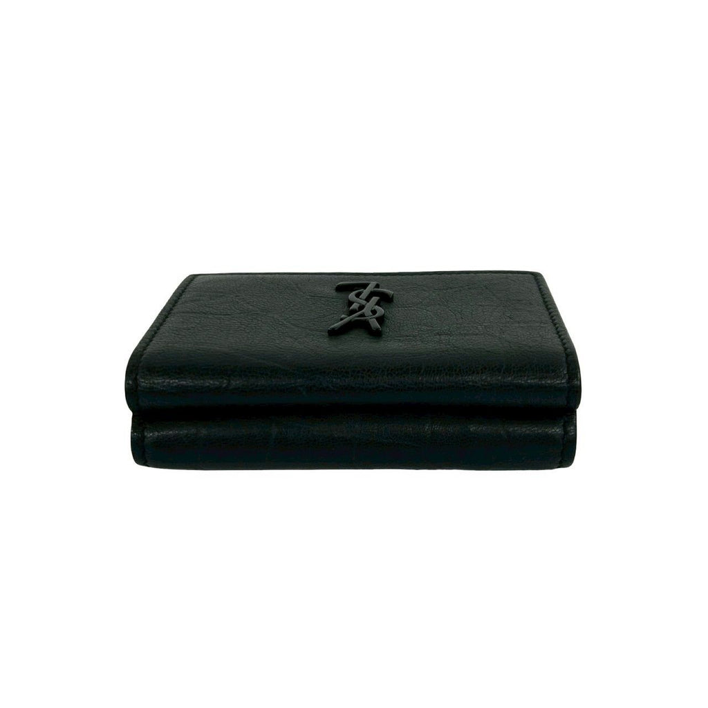 Saint Laurent Box Paris YSL Logo Leather Trifold Wallet Mini Black — view 3