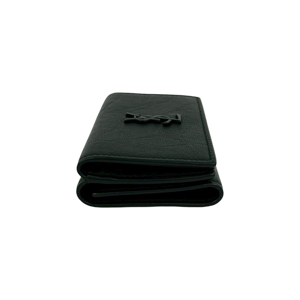 Saint Laurent Box Paris YSL Logo Leather Trifold Wallet Mini Black — view 5