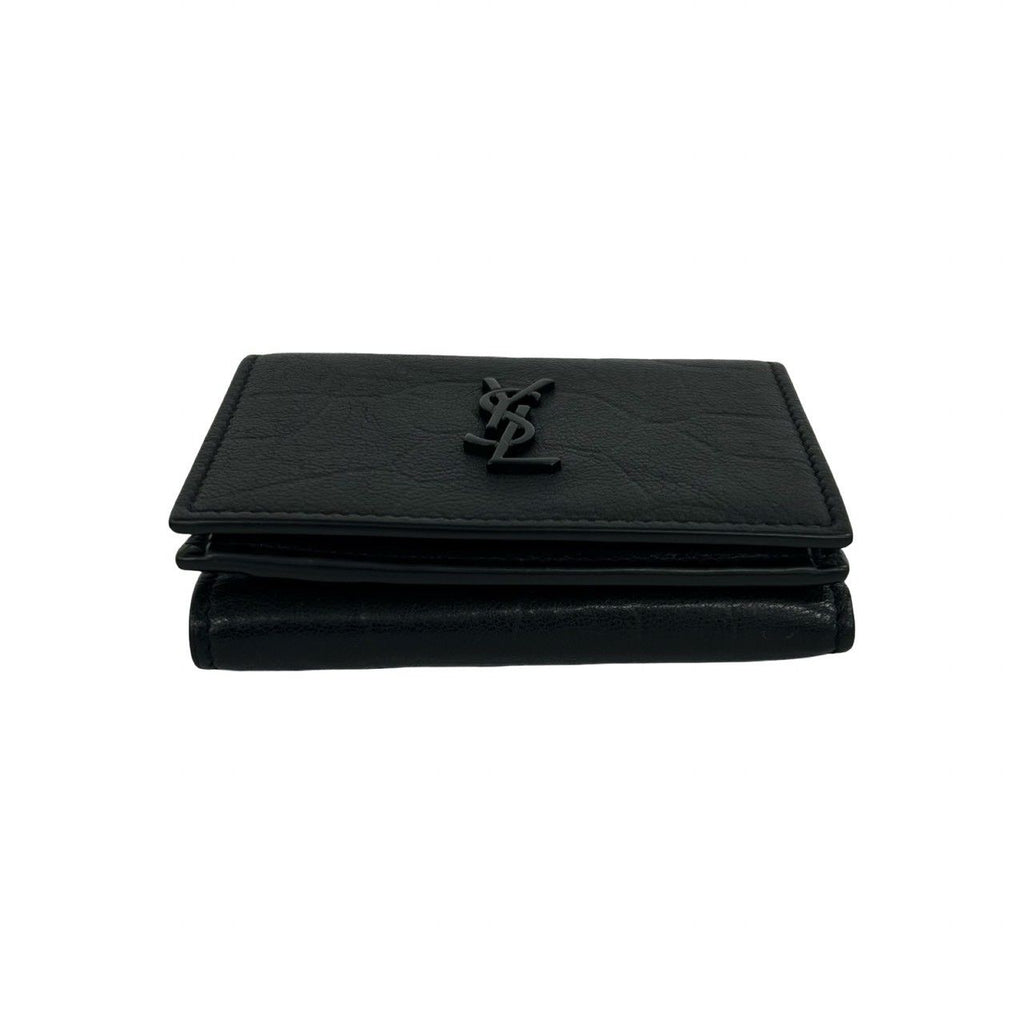 Saint Laurent Box Paris YSL Logo Leather Trifold Wallet Mini Black — view 6