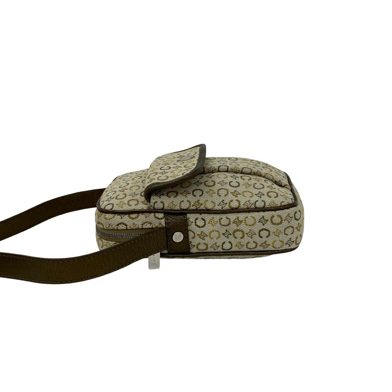 Celine C Macadam Logo Canvas Leather Mini Shoulder Bag Pochette Khaki Gold — view 5
