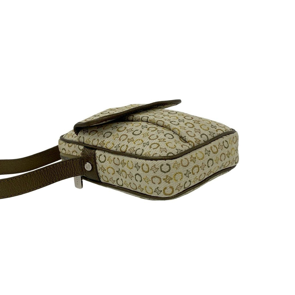 Celine C Macadam Logo Canvas Leather Mini Shoulder Bag Pochette Khaki Gold — view 7