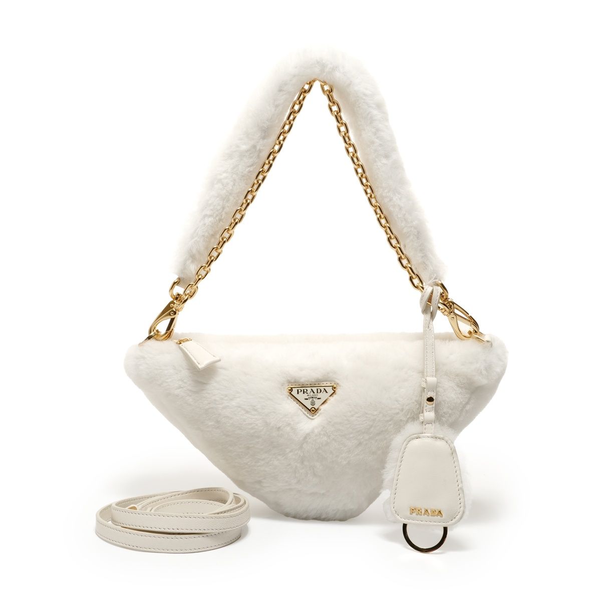 Prada Shoulder Bag Triangle Logo Wool Shearling 3way