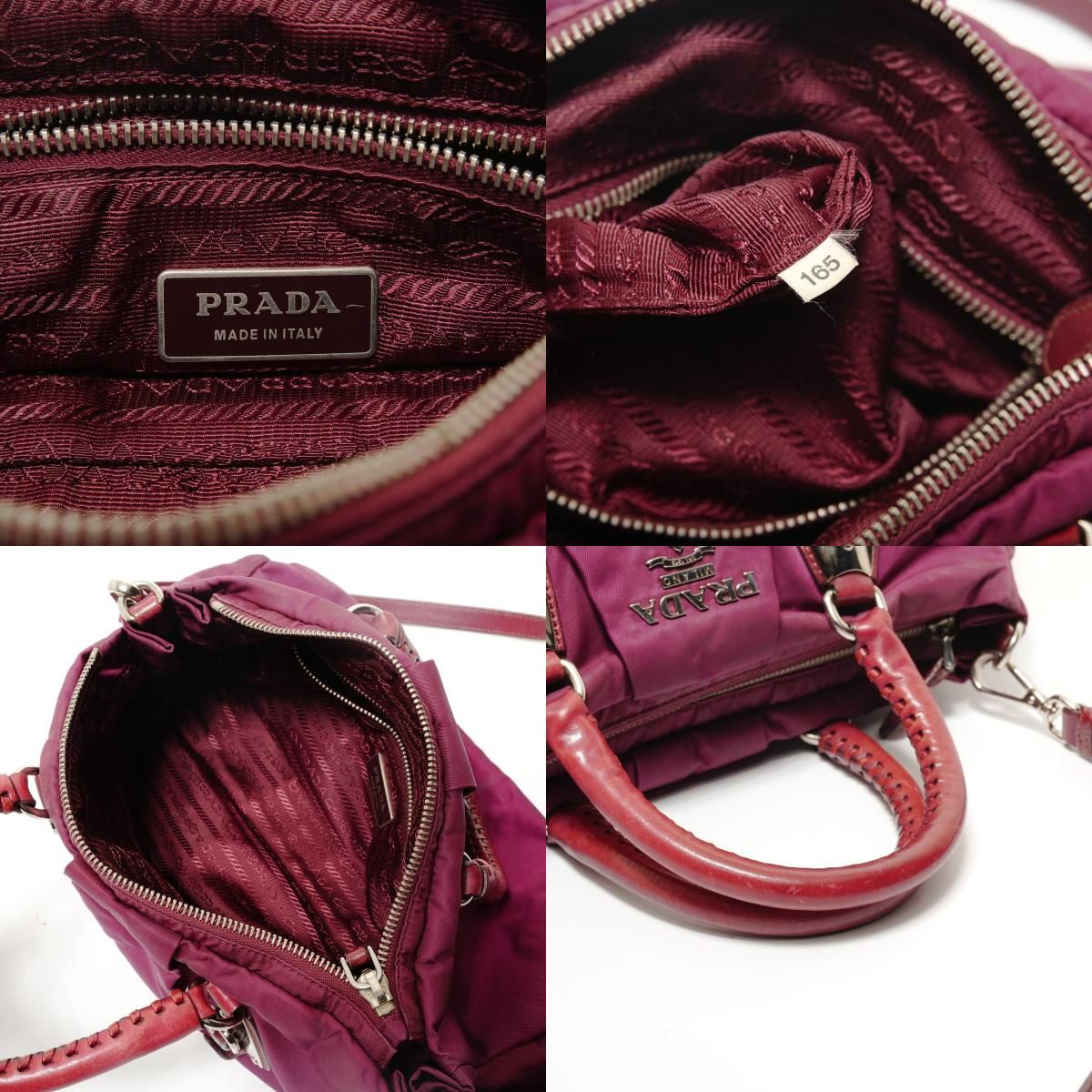 Prada Handbag Logo Nylon 2-Way Burgundy — view 9