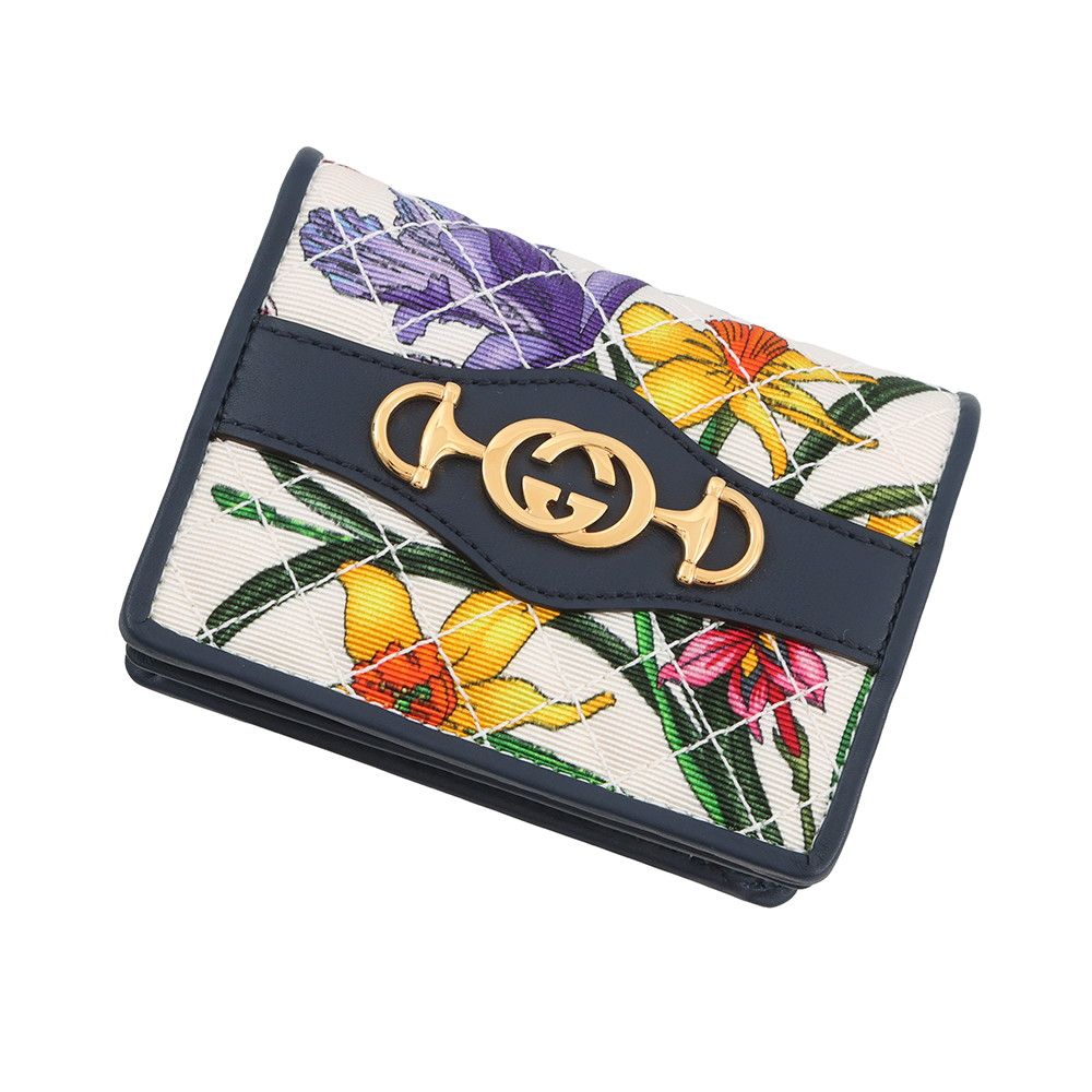 Gucci Bifold Wallet Flora Zumi Compact Canvas Leather Quilted Card Case