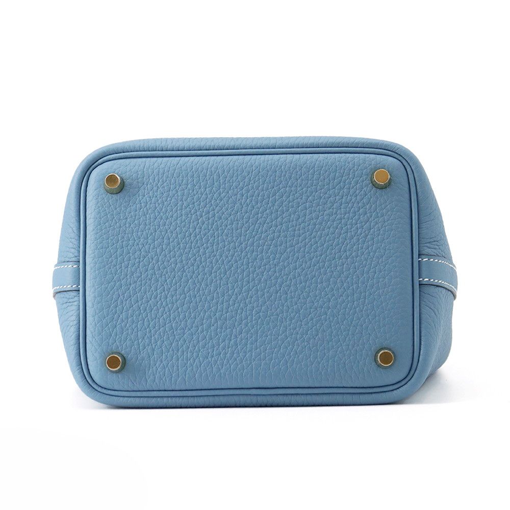 Hermes Handbag Picotin Lock PM New Blue Jean Gold Taurillon Clemence — view 3