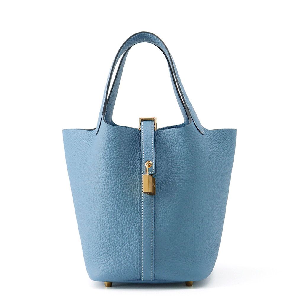 Hermes Handbag Picotin Lock PM New Blue Jean Gold Taurillon Clemence