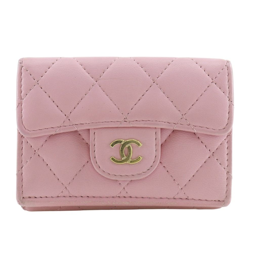 Chanel Quilted Small Flap Wallet Classic Lambskin Gold Trifold