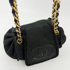 Chanel CC Logo Chain Shoulder Bag Black Shearling Suede Vintage — view 7