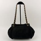 Chanel CC Logo Chain Shoulder Bag Black Shearling Suede Vintage — view 2
