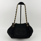 Chanel CC Logo Chain Shoulder Bag Black Shearling Suede Vintage