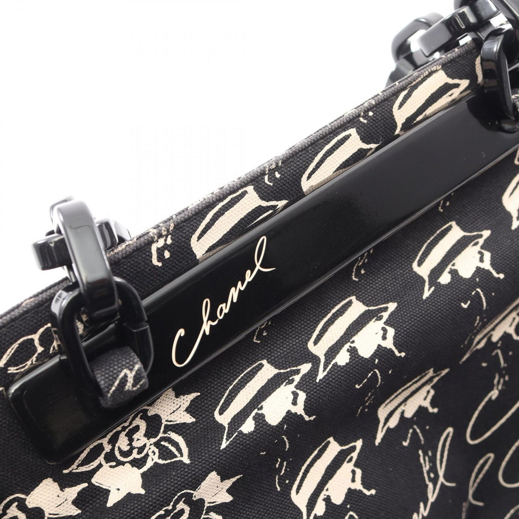 Chanel Tote CC Logo Camellia Black Canvas Plachain — view 8