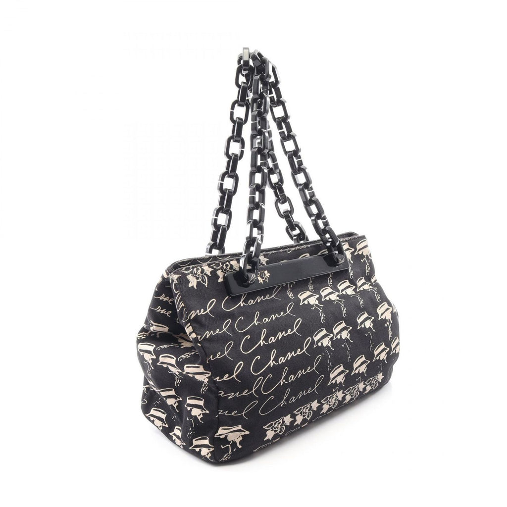 Chanel Tote CC Logo Camellia Black Canvas Plachain — view 2