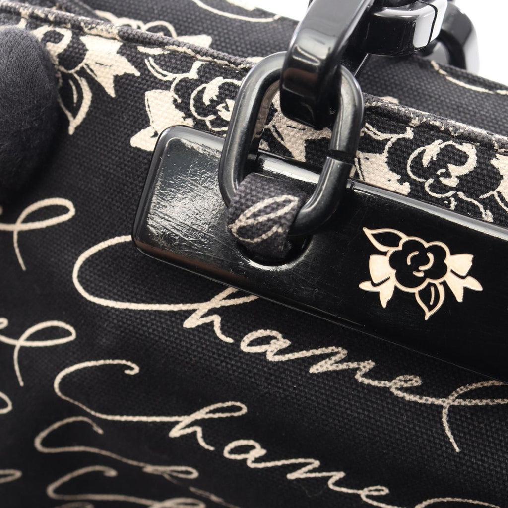 Chanel Tote CC Logo Camellia Black Canvas Plachain — view 9