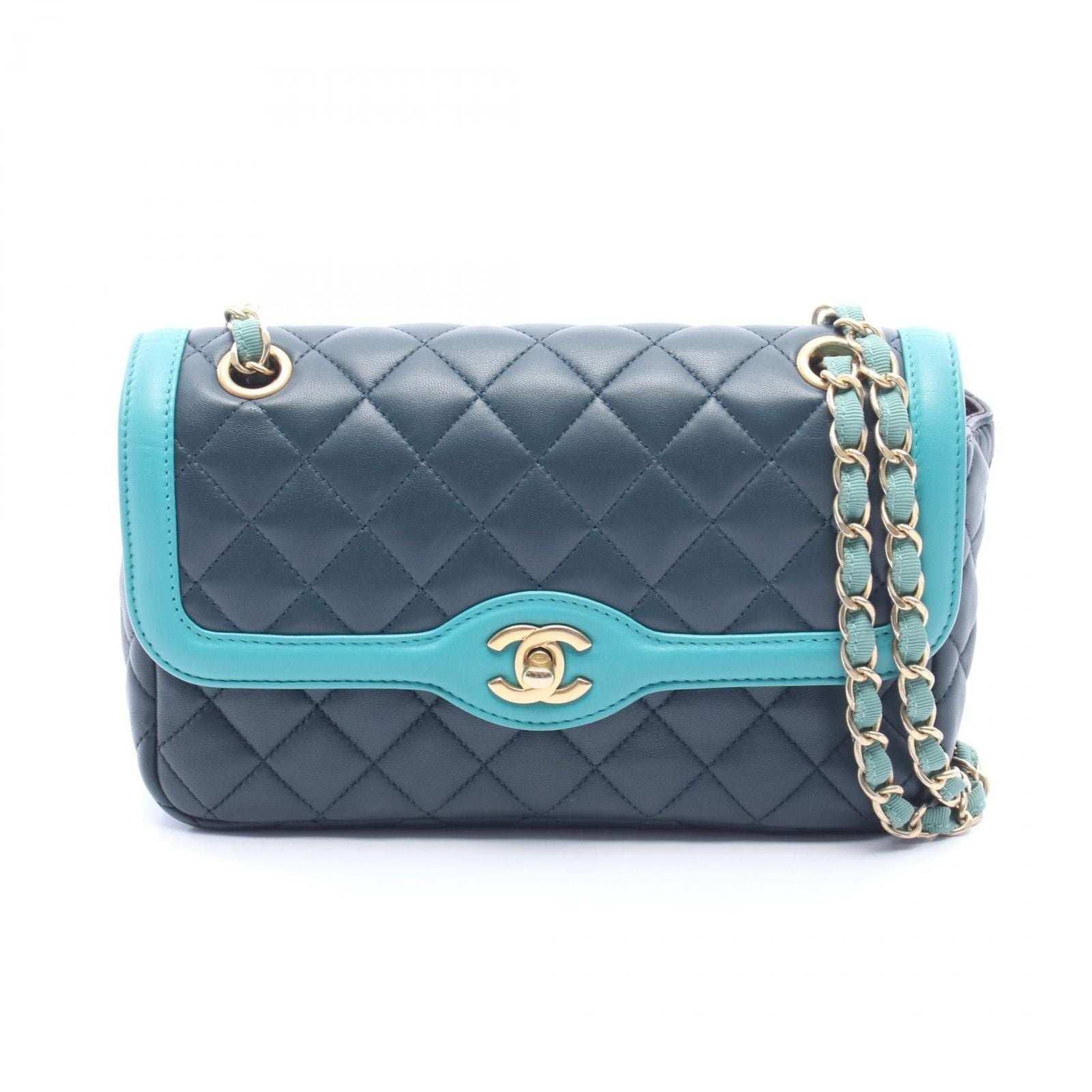 Chanel Shoulder Bag Quilted Dark Green Emerald Leather Chain