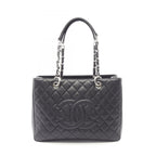 Chanel Tote Quilted Grand Shopping GST Black Caviar Leather Chain