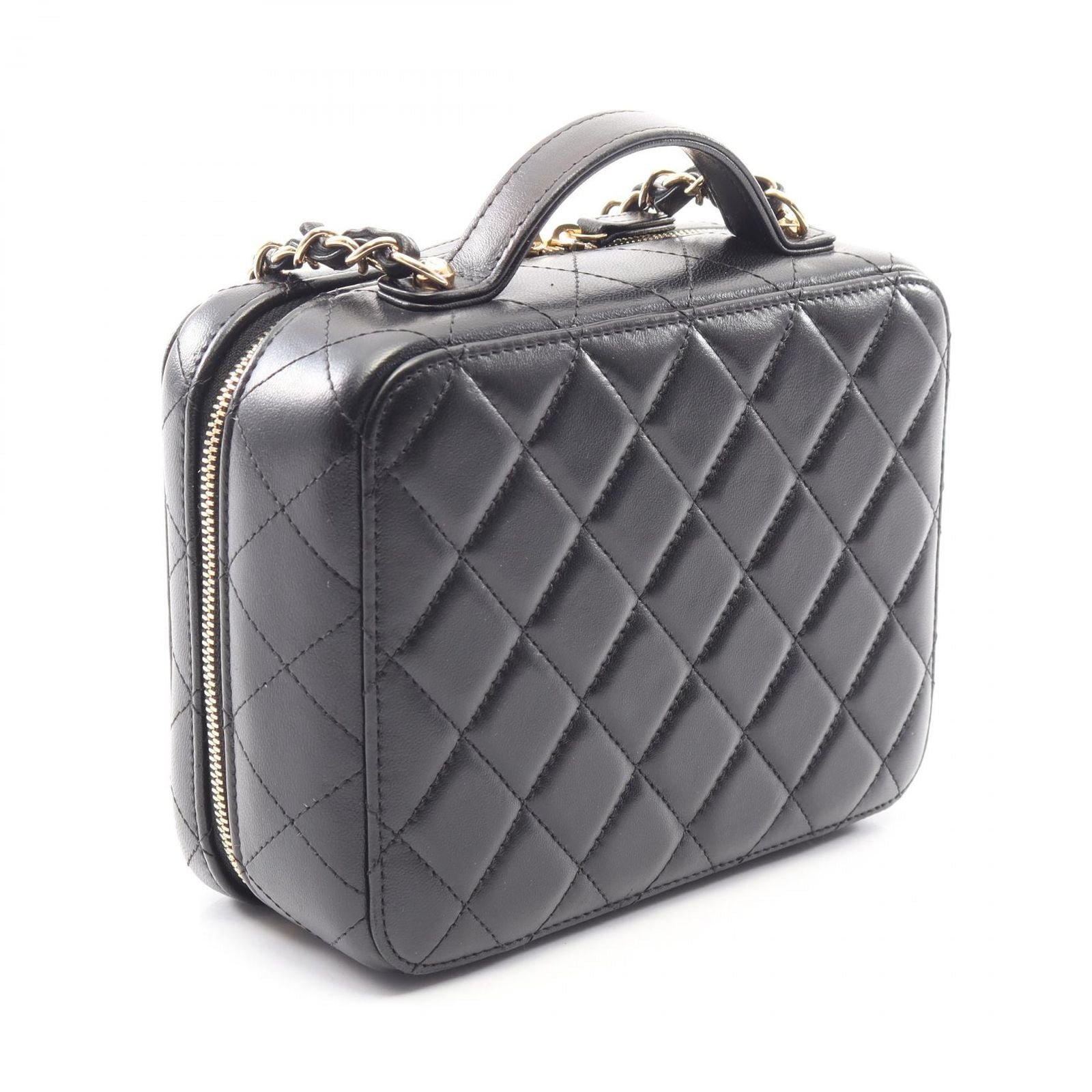 Chanel Shoulder Bag Quilted Vanity 2-Way Black Gold Lambskin Chain — view 2