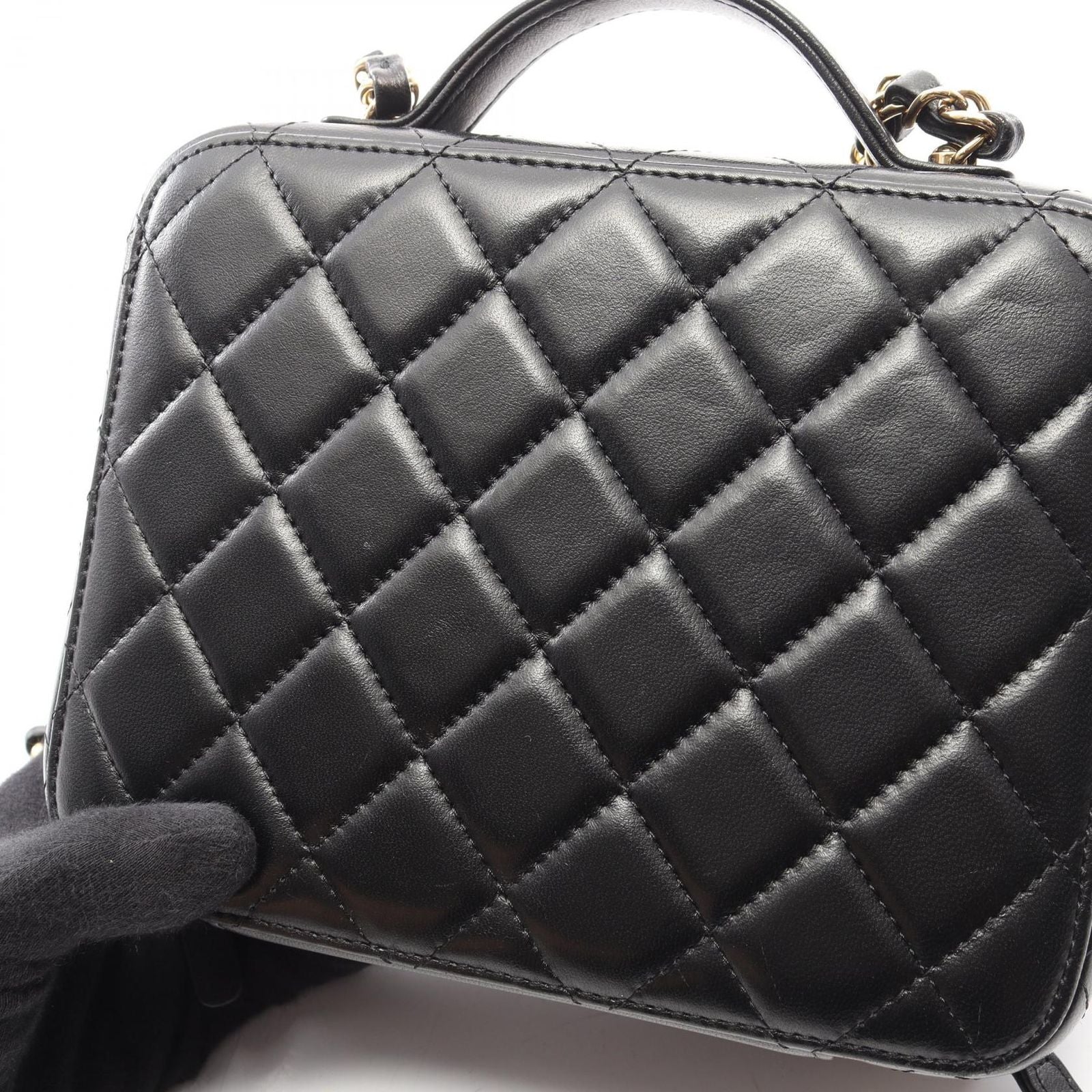 Chanel Shoulder Bag Quilted Vanity 2-Way Black Gold Lambskin Chain — view 7