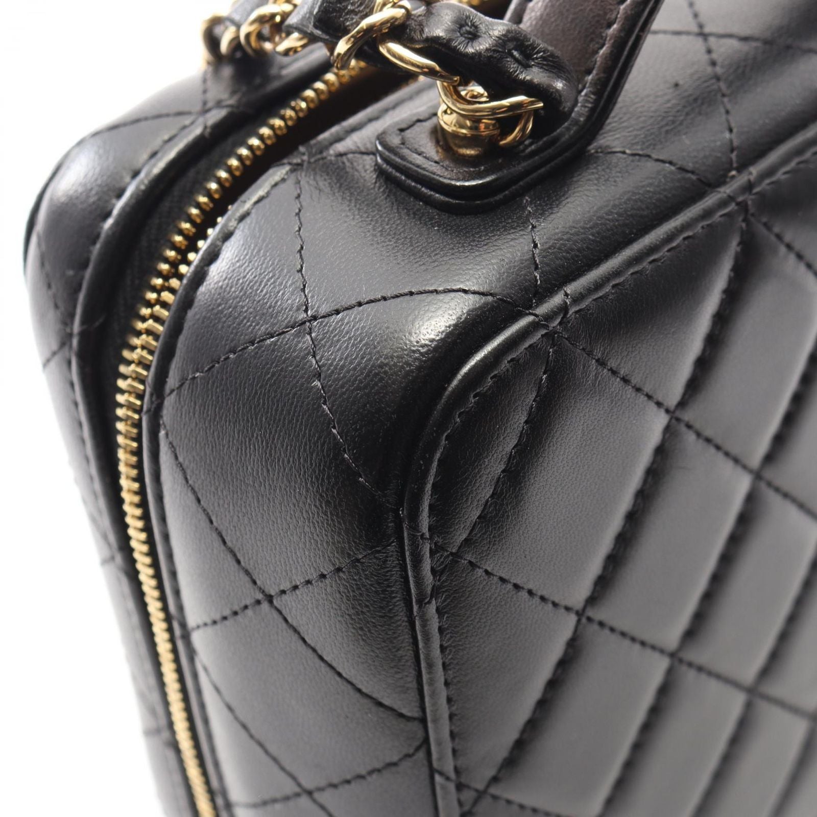 Chanel Shoulder Bag Quilted Vanity 2-Way Black Gold Lambskin Chain — view 8