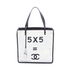 Chanel Tote 5 White Canvas Leather with Charm 5
