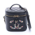 Chanel Shoulder Bag Crystal Mania Quilted CC Logo Vanity 2-Way Black Lambskin
