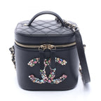 Chanel Shoulder Bag Crystal Mania Quilted CC Logo Vanity 2-Way Black Lambskin