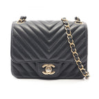 Chanel Shoulder Bag Blanc Stitch Mini Black Lambskin Chez Chain