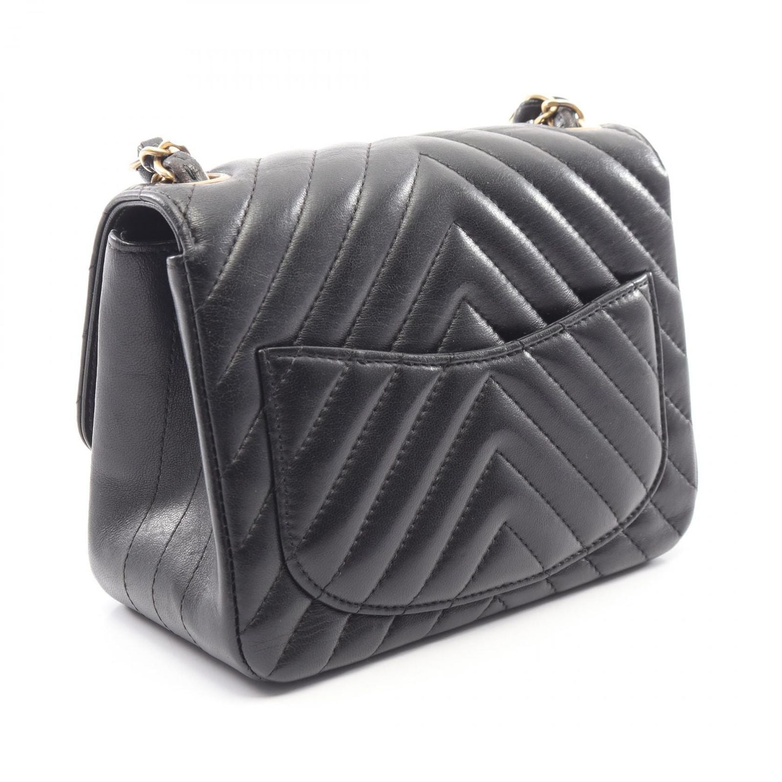 Chanel Shoulder Bag Blanc Stitch Mini Black Lambskin Chez Chain — view 2
