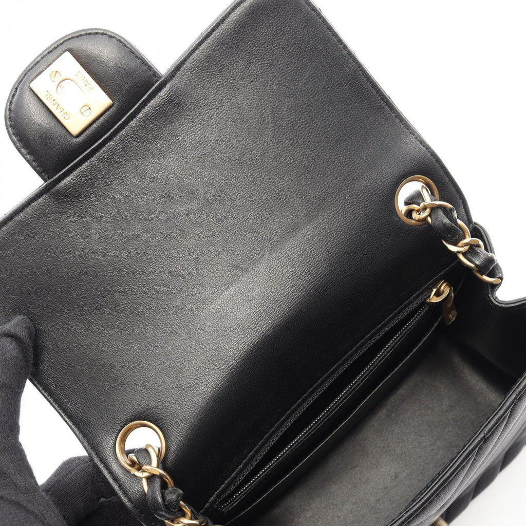 Chanel Shoulder Bag Blanc Stitch Mini Black Lambskin Chez Chain — view 6
