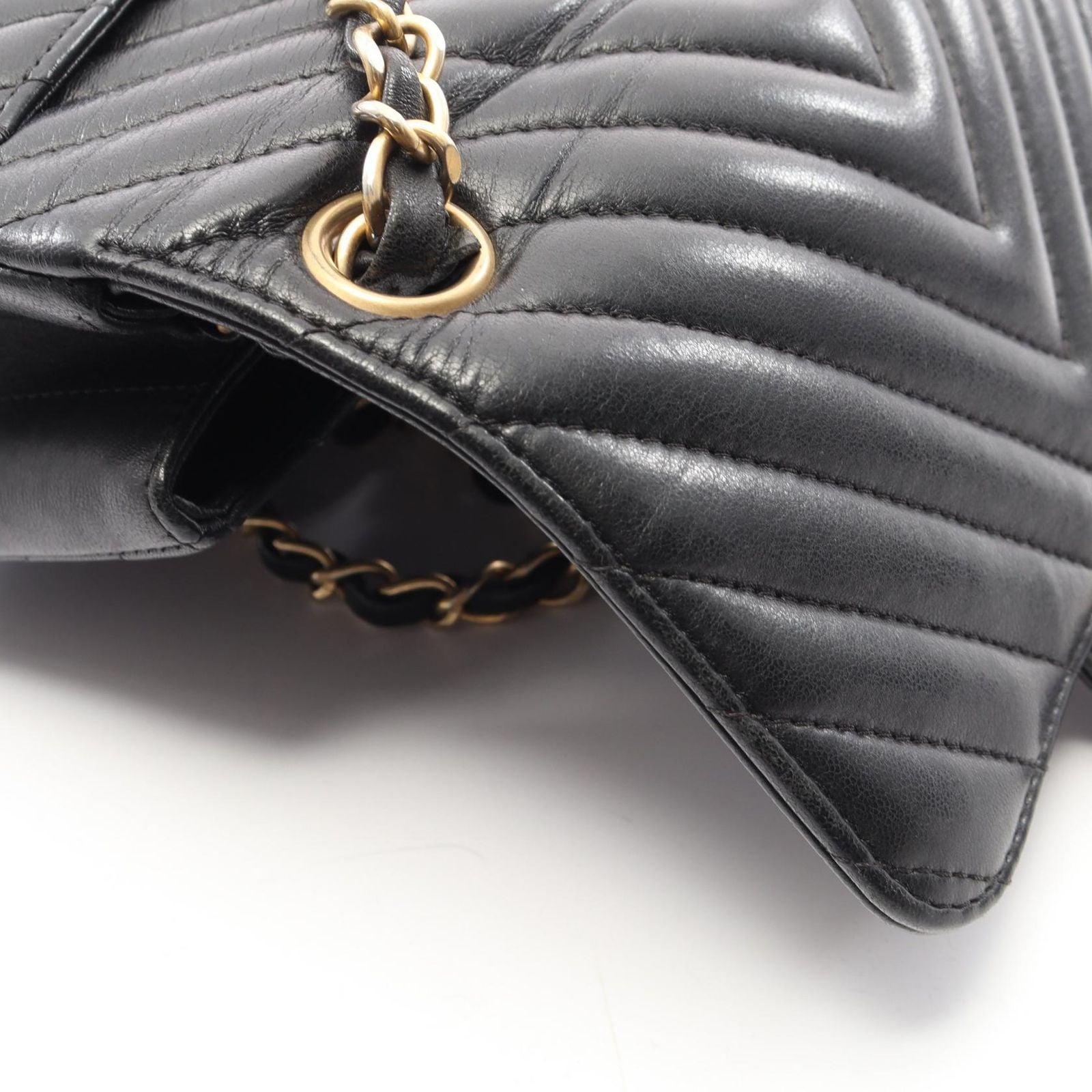 Chanel Shoulder Bag Blanc Stitch Mini Black Lambskin Chez Chain — view 9