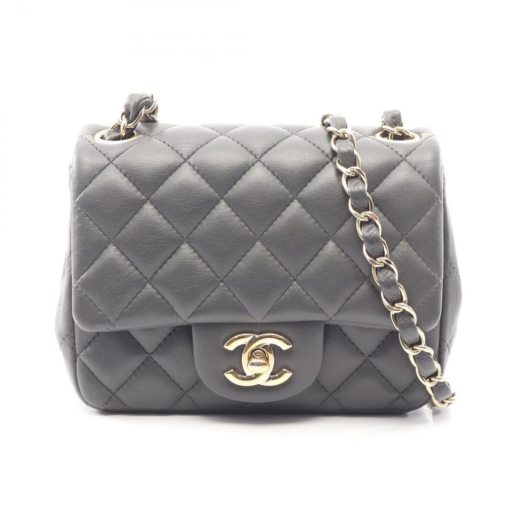 Chanel Shoulder Bag Mini Quilted Charcoal Gray Lambskin Chain
